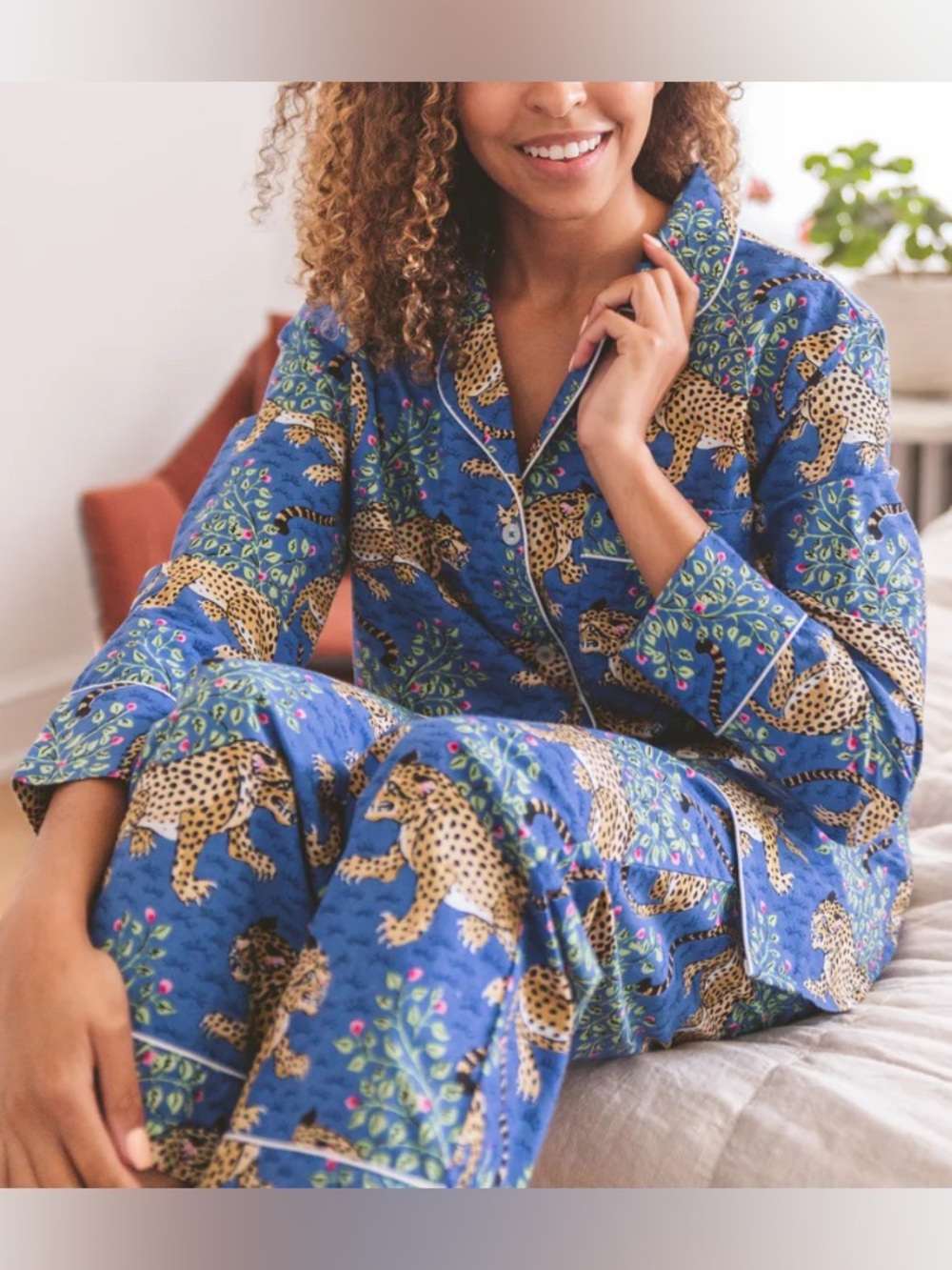 Printfresh Bagheera Long Sleep Set Sapphire Plus Size 5X Leopard Print Women NWT